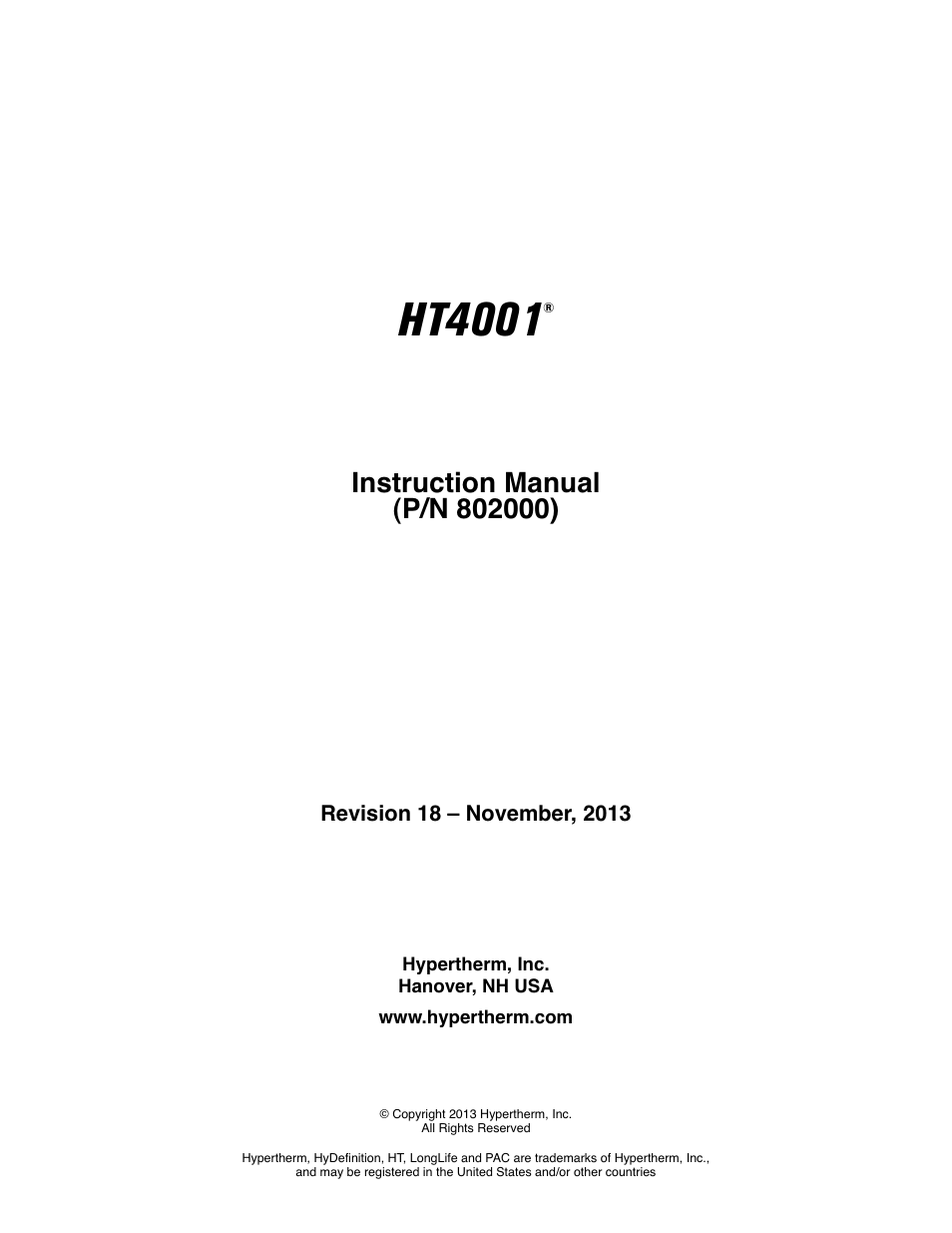 Ht4001 | Hypertherm HT4001 Plasma Arc Cutting System User Manual | Page 7 / 259