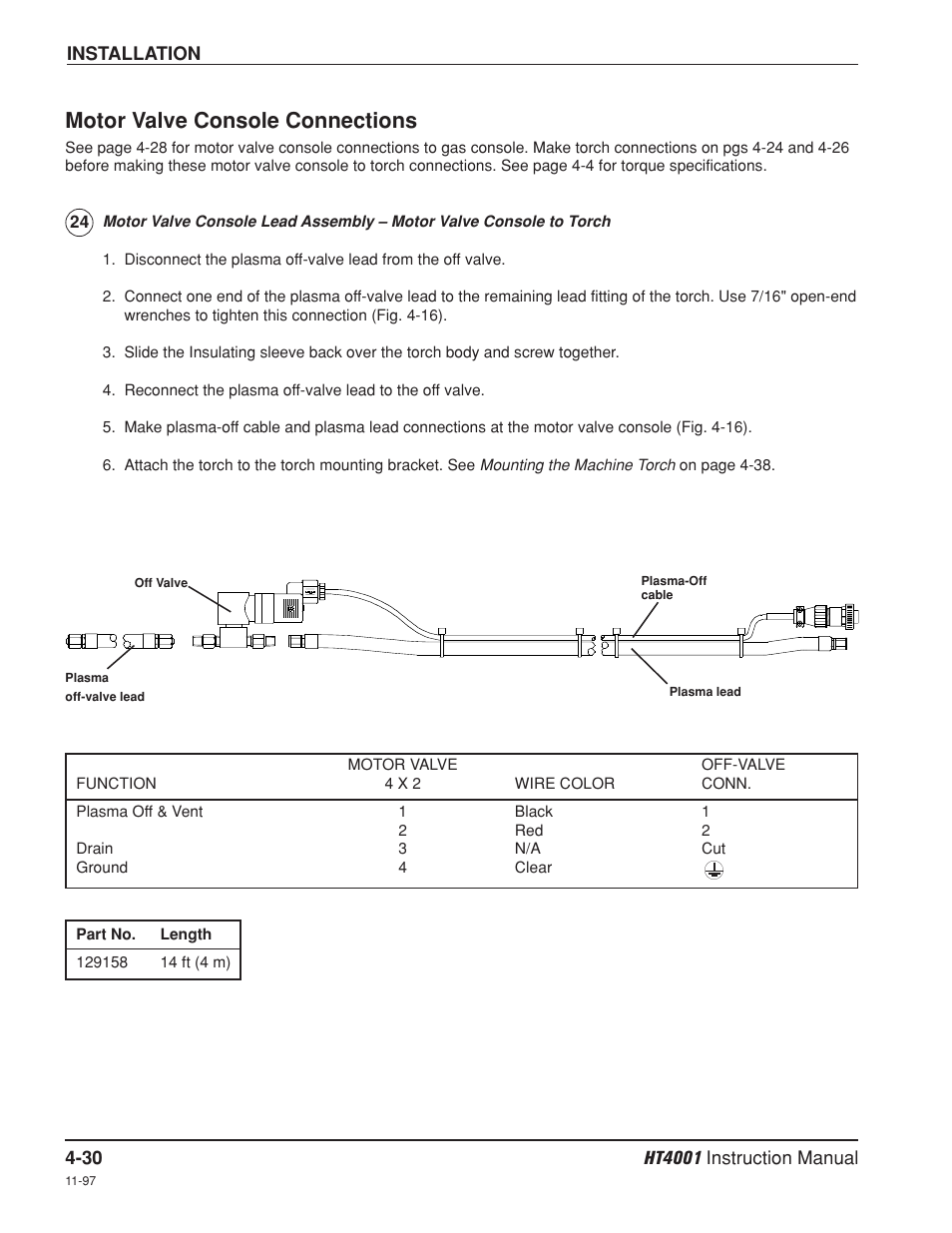 Motor valve console connections -30, Motor valve console connections | Hypertherm HT4001 Plasma Arc Cutting System User Manual | Page 83 / 259