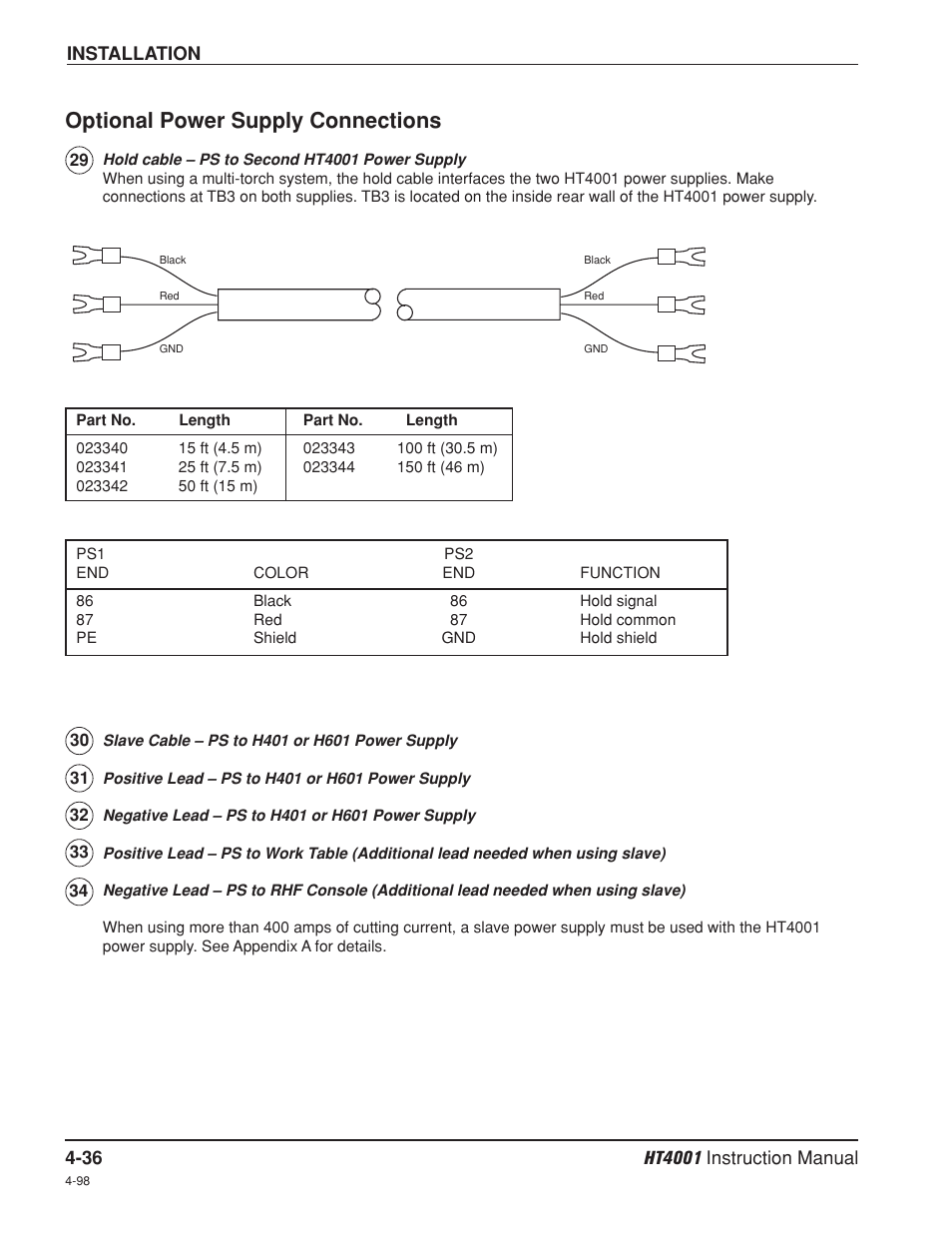 Optional power supply connections -36, Optional power supply connections | Hypertherm HT4001 Plasma Arc Cutting System User Manual | Page 89 / 259