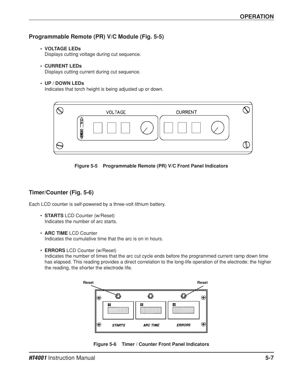 Programmable remote (pr) v/c module -7, Timer/counter -7 | Hypertherm HT4001 Plasma Arc Cutting System User Manual | Page 98 / 259