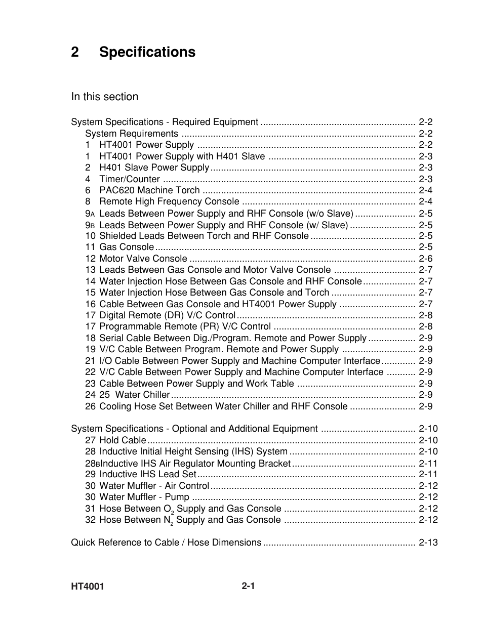 2specifications | Hypertherm HT4001 User Manual | Page 34 / 59