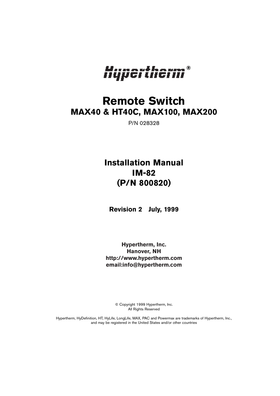 Remote switch | Hypertherm MAX40 Remote Switch User Manual | Page 3 / 9