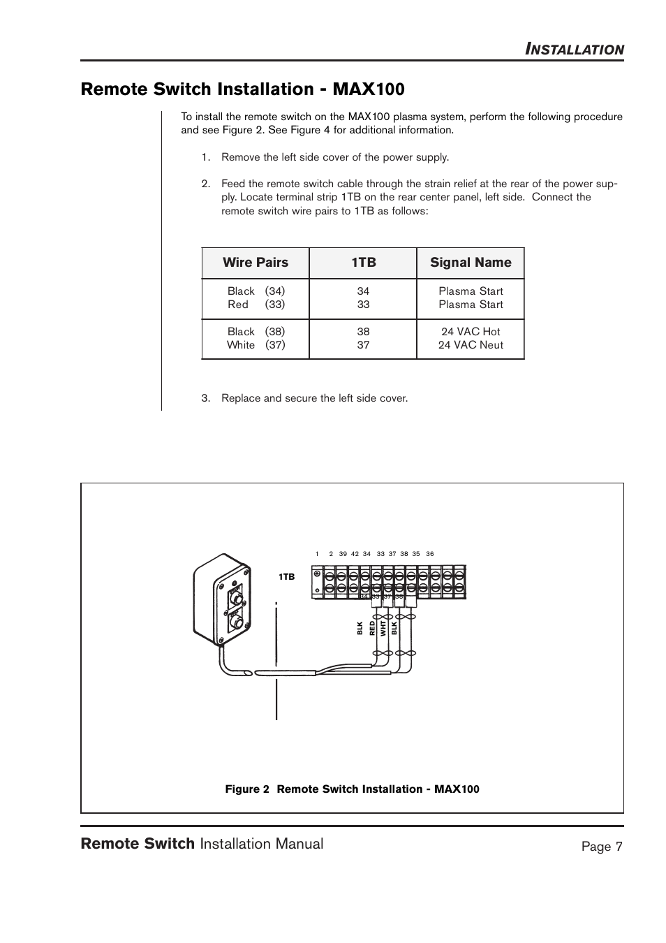 Remote switch installation - max100, Remote switch installation manual | Hypertherm MAX40 Remote Switch User Manual | Page 7 / 9