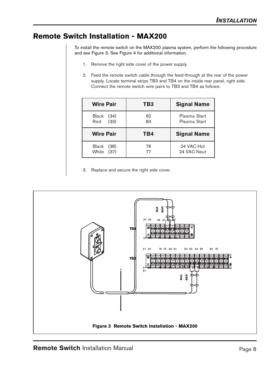 Remote switch installation - max200, Remote switch installation manual | Hypertherm MAX40 Remote Switch User Manual | Page 8 / 9