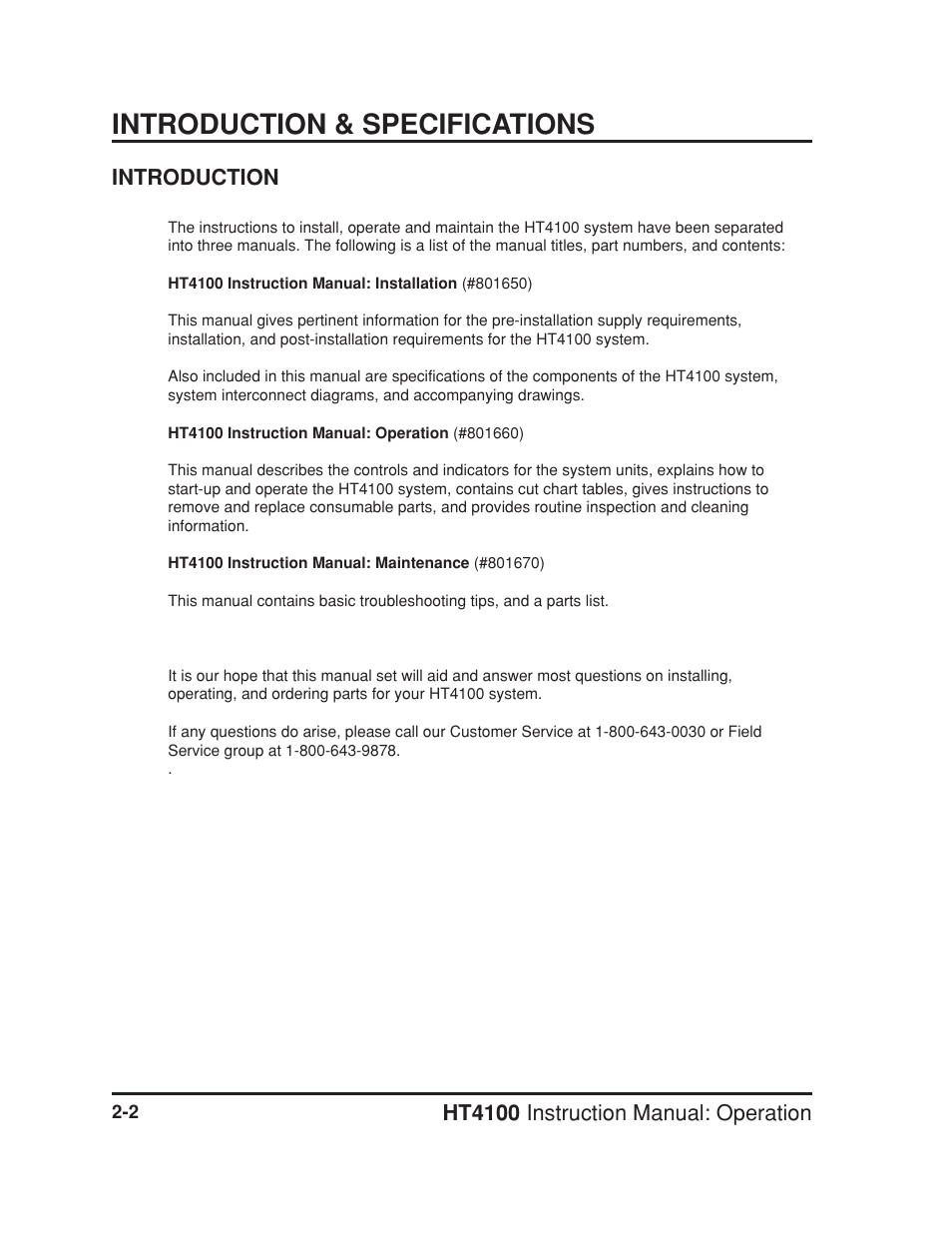 Introduction -2, Introduction & specifications, Ht4100 instruction manual: operation introduction | Hypertherm HT4100 Plasma Arc Cutting System Operating User Manual | Page 19 / 50