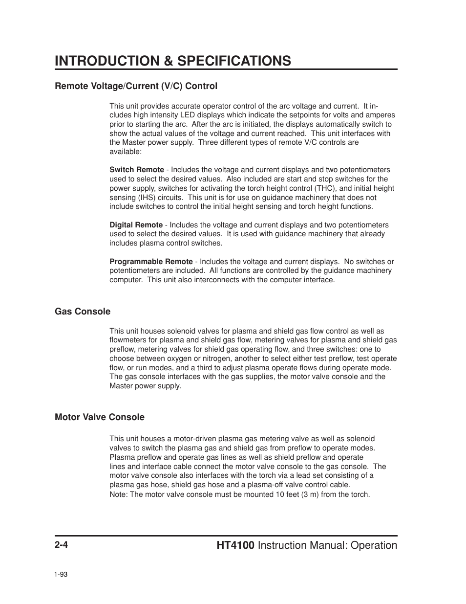 Introduction & specifications, Ht4100 instruction manual: operation | Hypertherm HT4100 Plasma Arc Cutting System Operating User Manual | Page 21 / 50