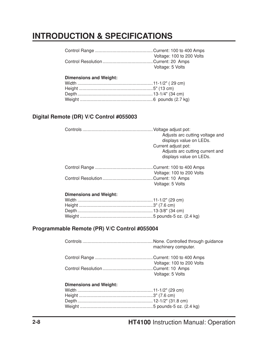 Introduction & specifications, Ht4100 instruction manual: operation | Hypertherm HT4100 Plasma Arc Cutting System Operating User Manual | Page 25 / 50
