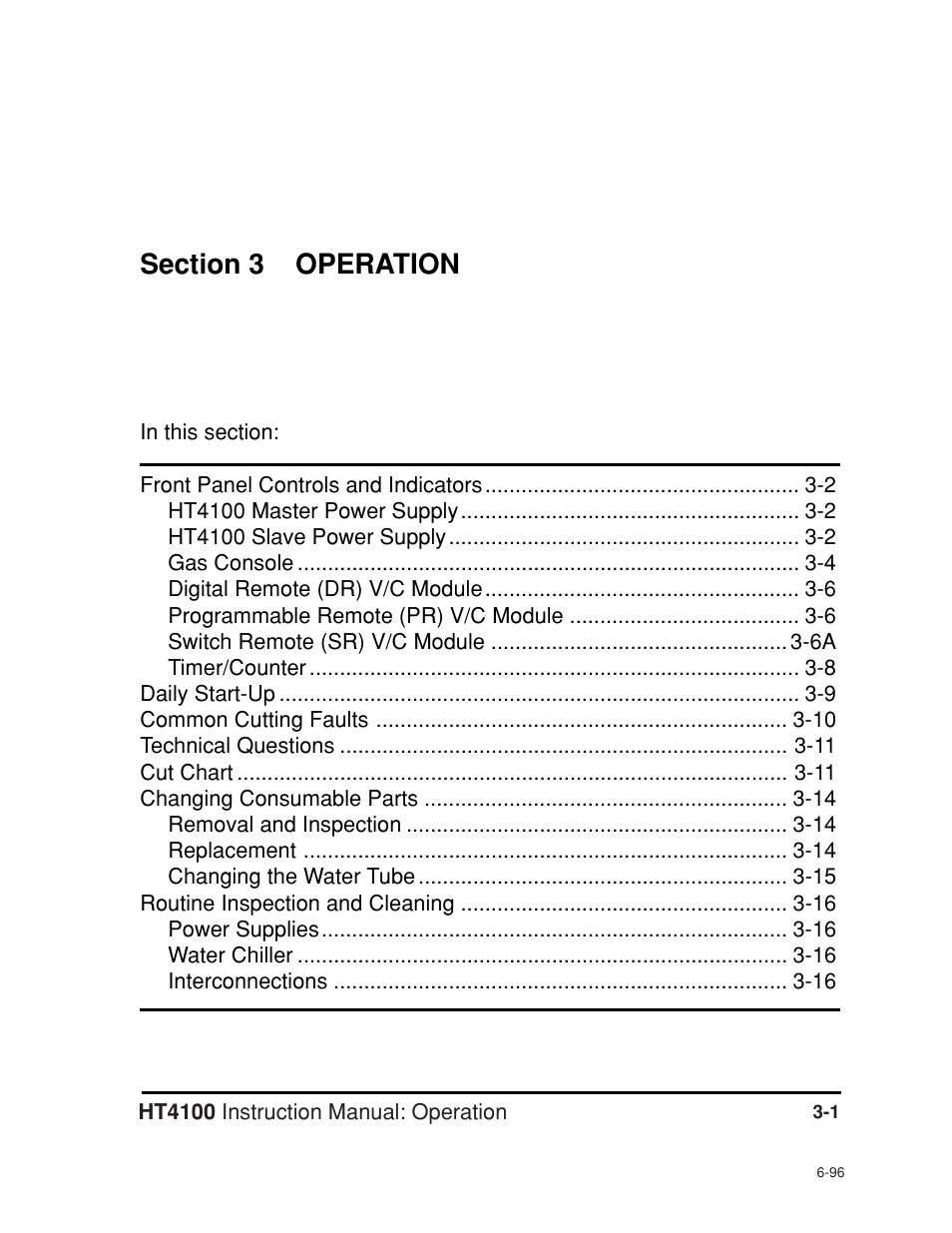 Section 3 operation, Section 3 operation -1 | Hypertherm HT4100 Plasma Arc Cutting System Operating User Manual | Page 27 / 50