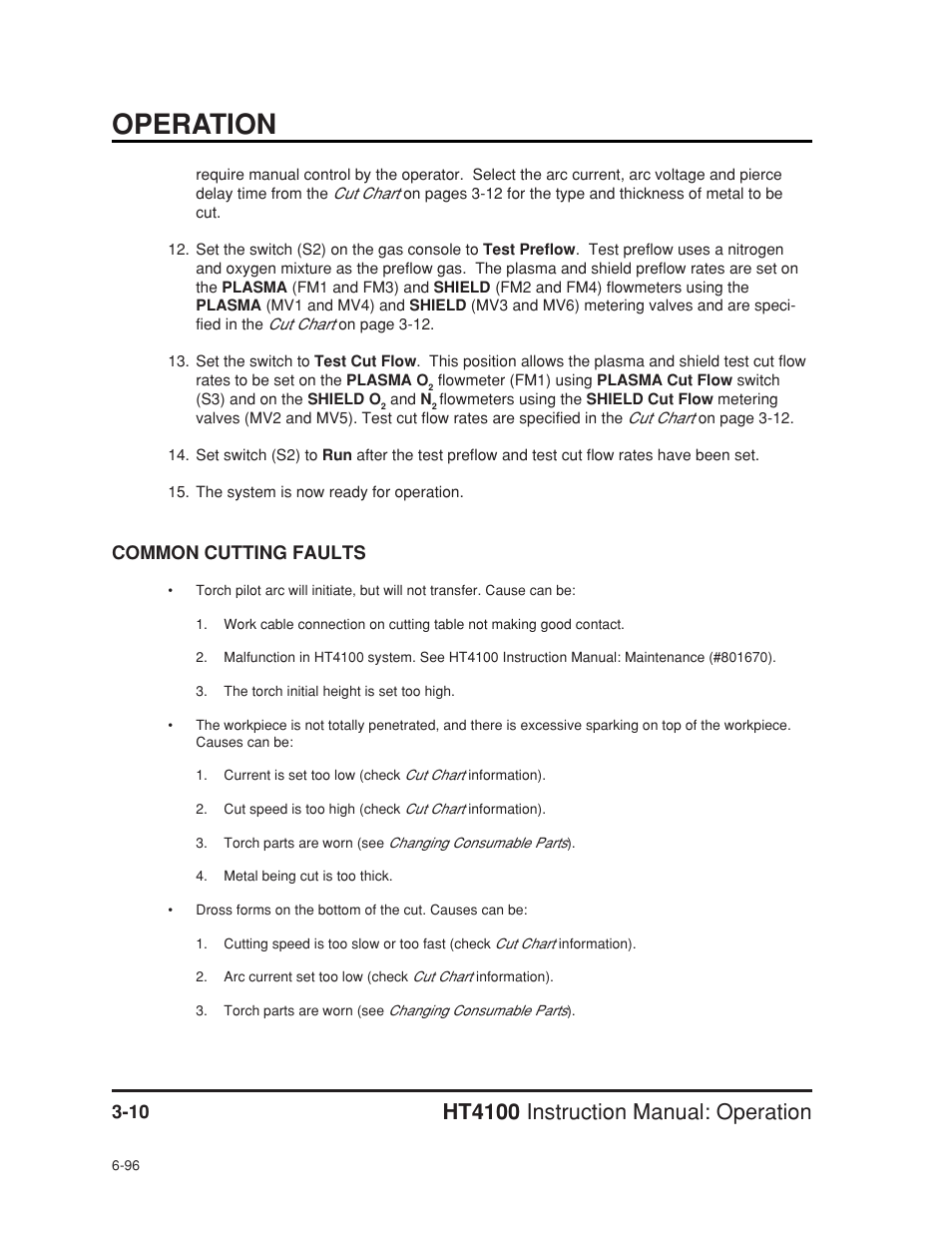 Common cutting faults -10, Operation, Ht4100 instruction manual: operation | Hypertherm HT4100 Plasma Arc Cutting System Operating User Manual | Page 38 / 50
