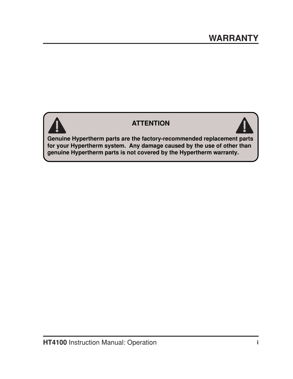 Warranty | Hypertherm HT4100 Plasma Arc Cutting System Operating User Manual | Page 4 / 50