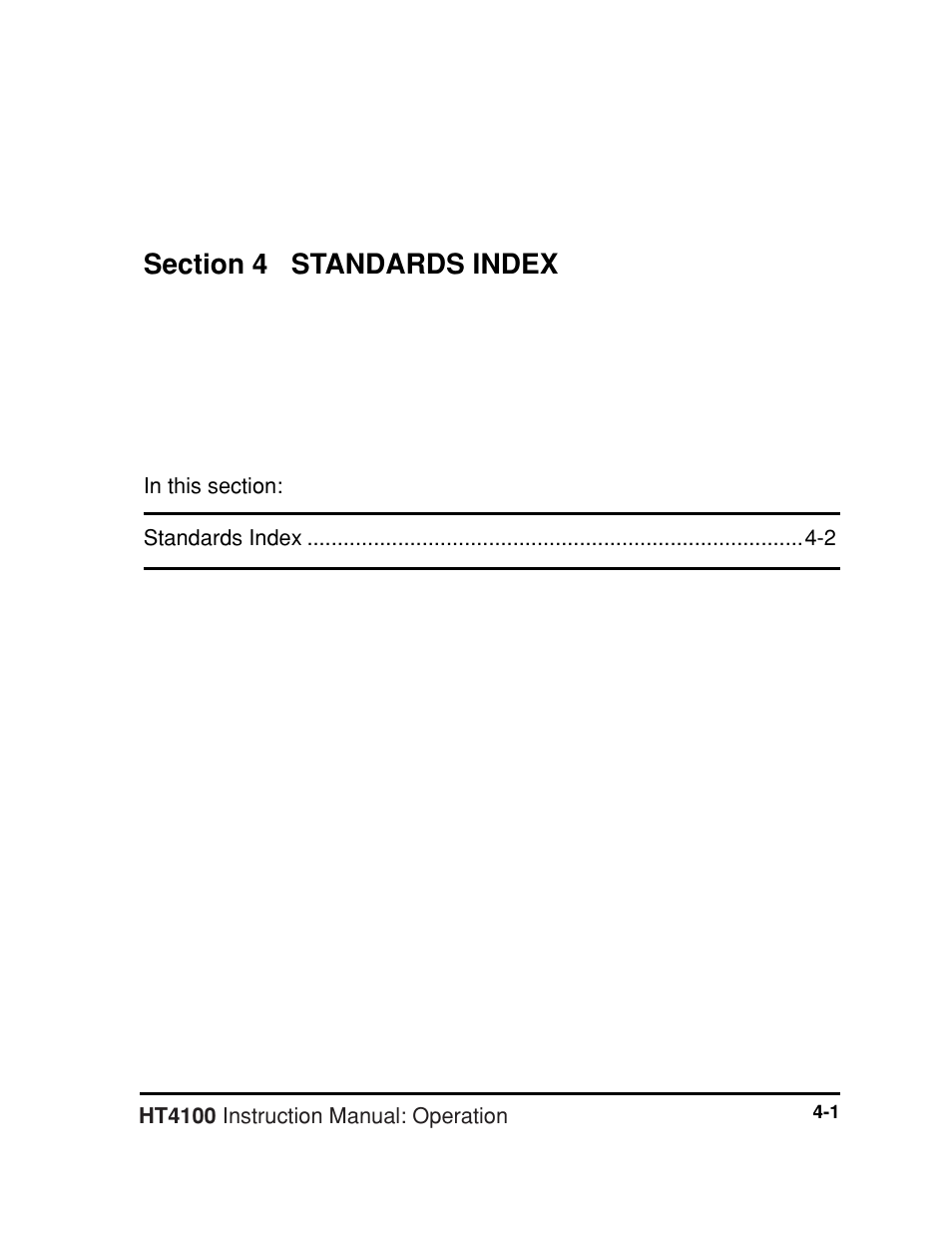 Section 4 standards index, Section 4 standards index -1 | Hypertherm HT4100 Plasma Arc Cutting System Operating User Manual | Page 44 / 50