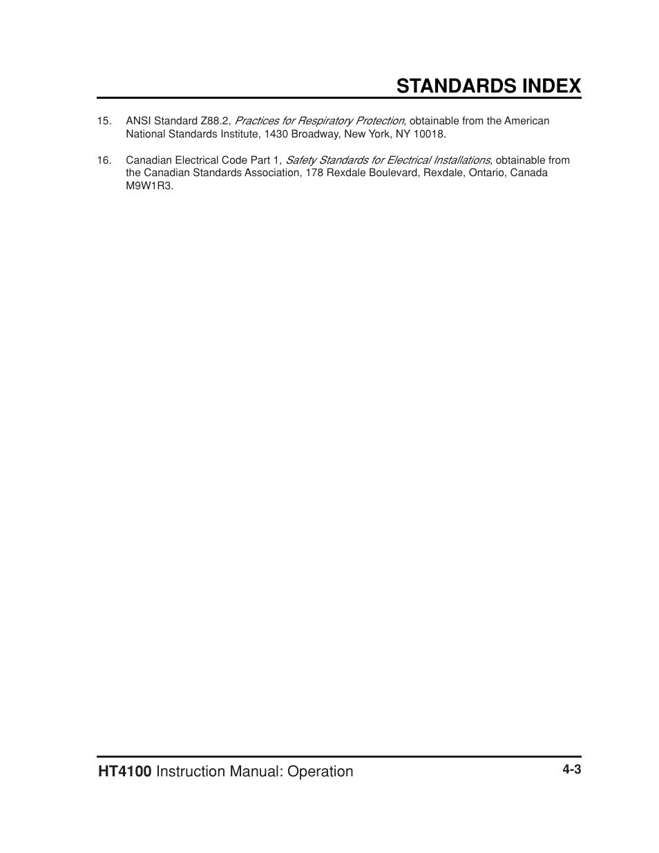 Standards index, Ht4100 instruction manual: operation | Hypertherm HT4100 Plasma Arc Cutting System Operating User Manual | Page 46 / 50