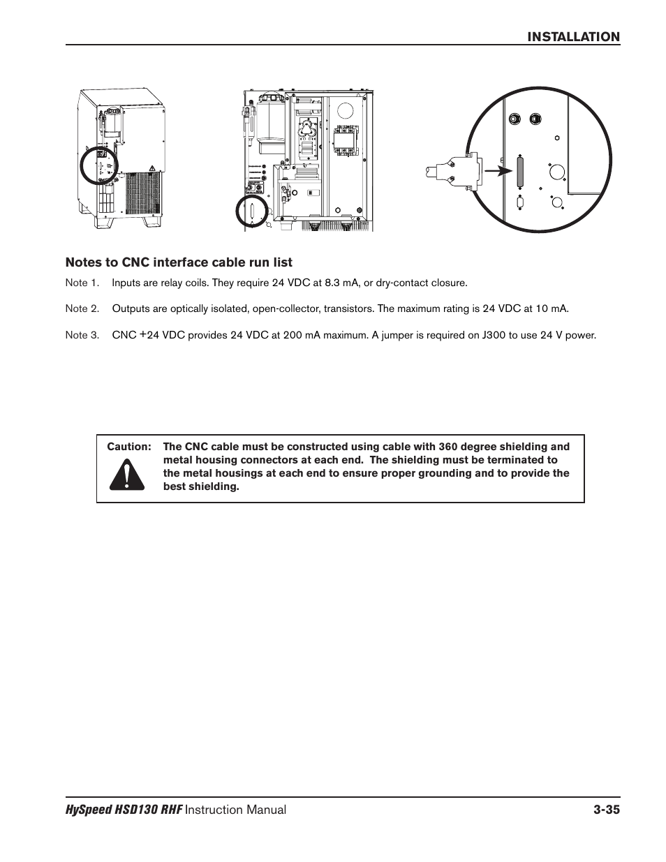 Mounting the torch -19, Notes to cnc interface cable run list -35 | Hypertherm HSD130 HySpeed Plasma User Manual | Page 103 / 233