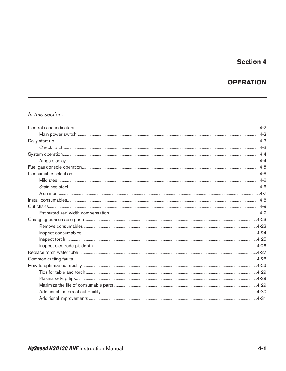 Section 4 operation, Power requirements -41, General -41 | Hypertherm HSD130 HySpeed Plasma User Manual | Page 115 / 233