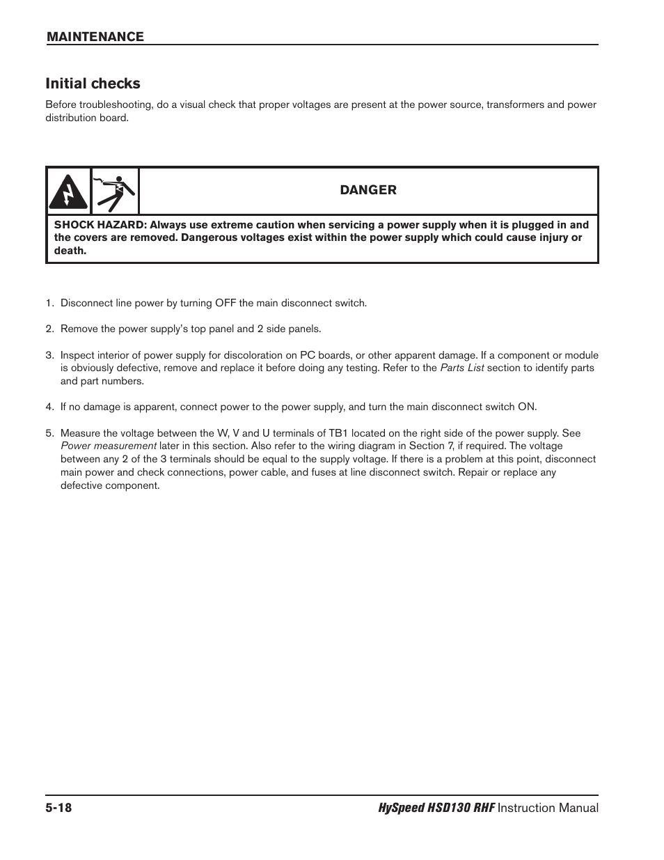 Routine maintenance -3, Initial checks -18, Initial checks | Hypertherm HSD130 HySpeed Plasma User Manual | Page 164 / 233