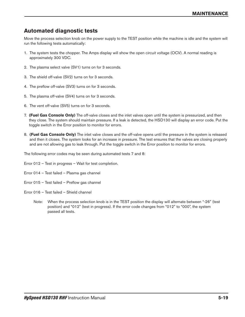 System description -4, Automated diagnostic tests -19, Automated diagnostic tests | Hypertherm HSD130 HySpeed Plasma User Manual | Page 165 / 233