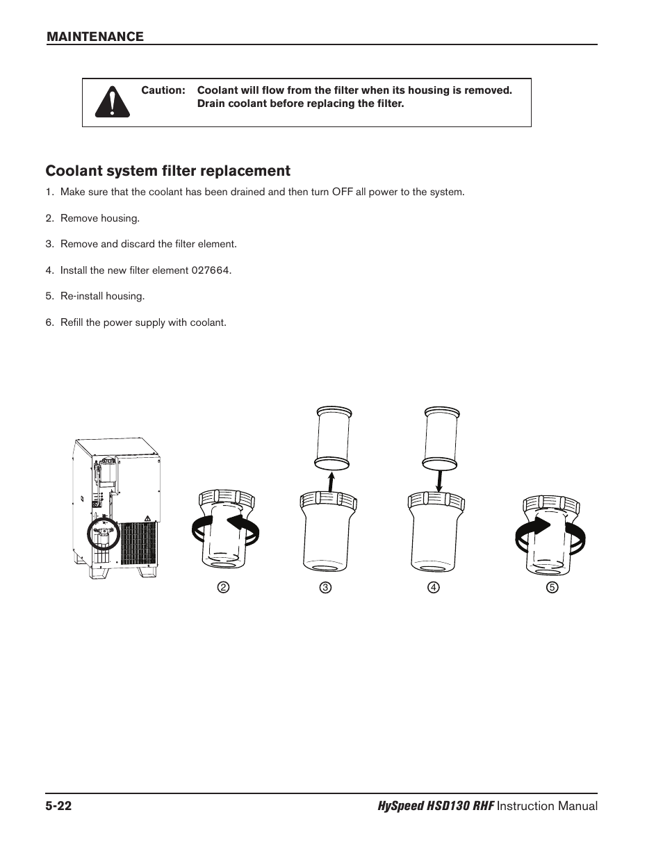 Gas system valve usage -6, Coolant system filter replacement -22, Coolant system filter replacement | Hypertherm HSD130 HySpeed Plasma User Manual | Page 168 / 233