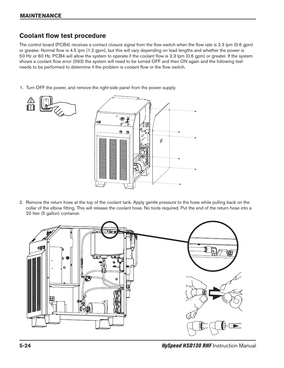 Systems with a fuel-gas console -7, Coolant flow test procedure -24, Coolant flow test procedure | Hypertherm HSD130 HySpeed Plasma User Manual | Page 170 / 233