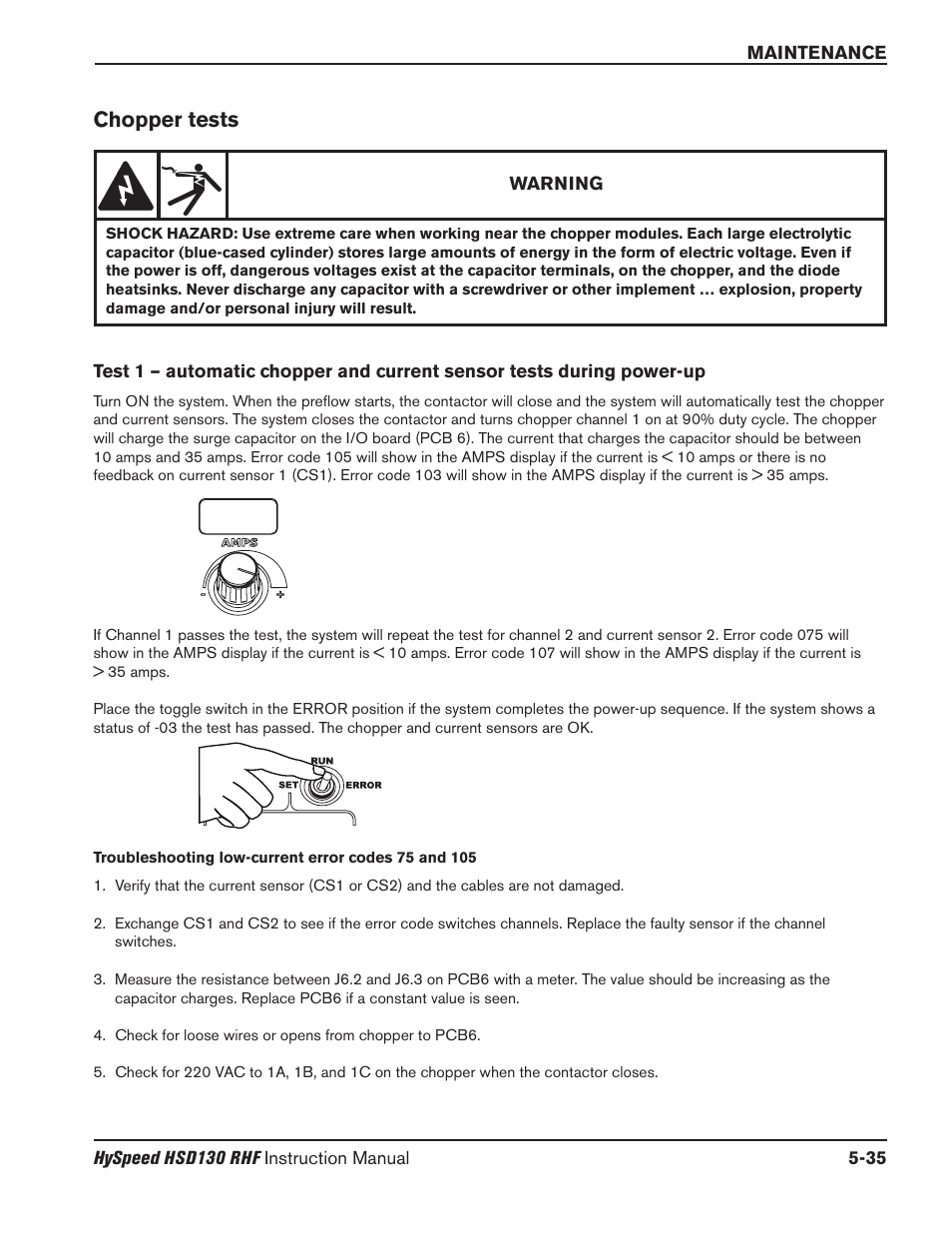 Cnc operation with pump timeout -20, Chopper tests -35, Chopper tests | Hypertherm HSD130 HySpeed Plasma User Manual | Page 181 / 233