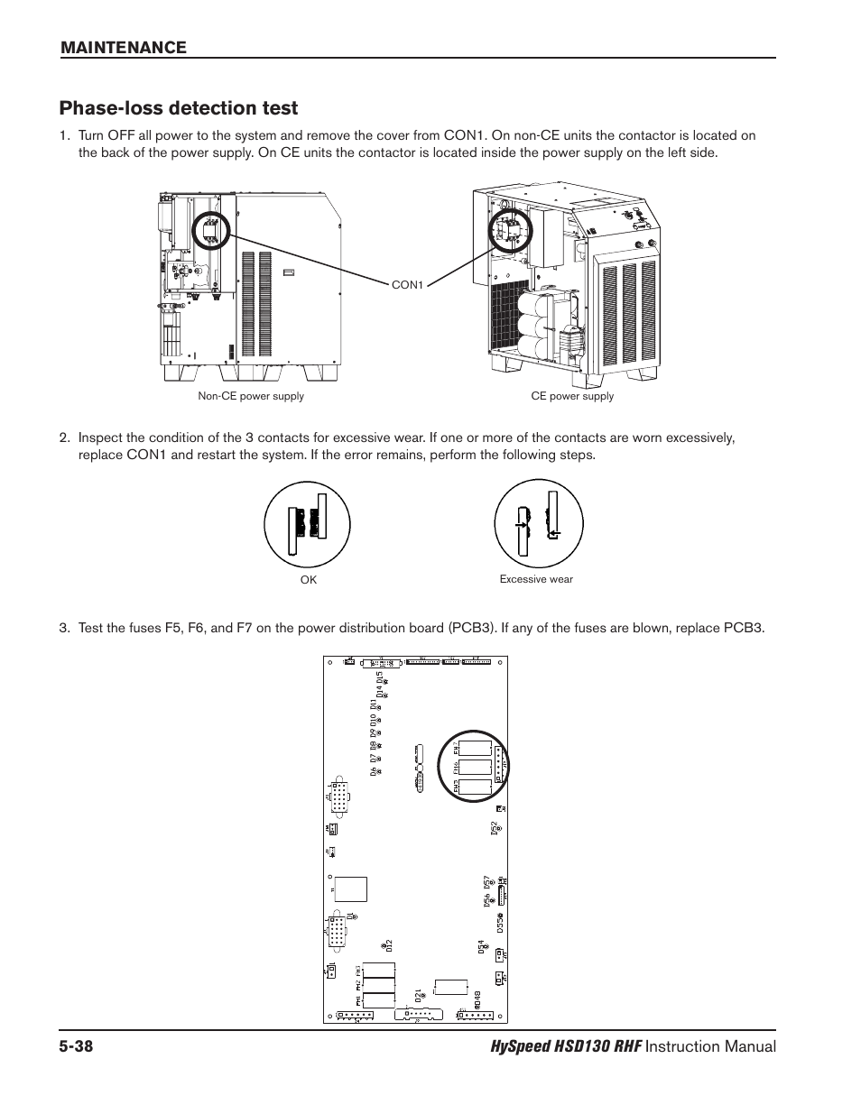 Initial checks -21, Phase-loss detection test -38, Phase-loss detection test | Hypertherm HSD130 HySpeed Plasma User Manual | Page 184 / 233