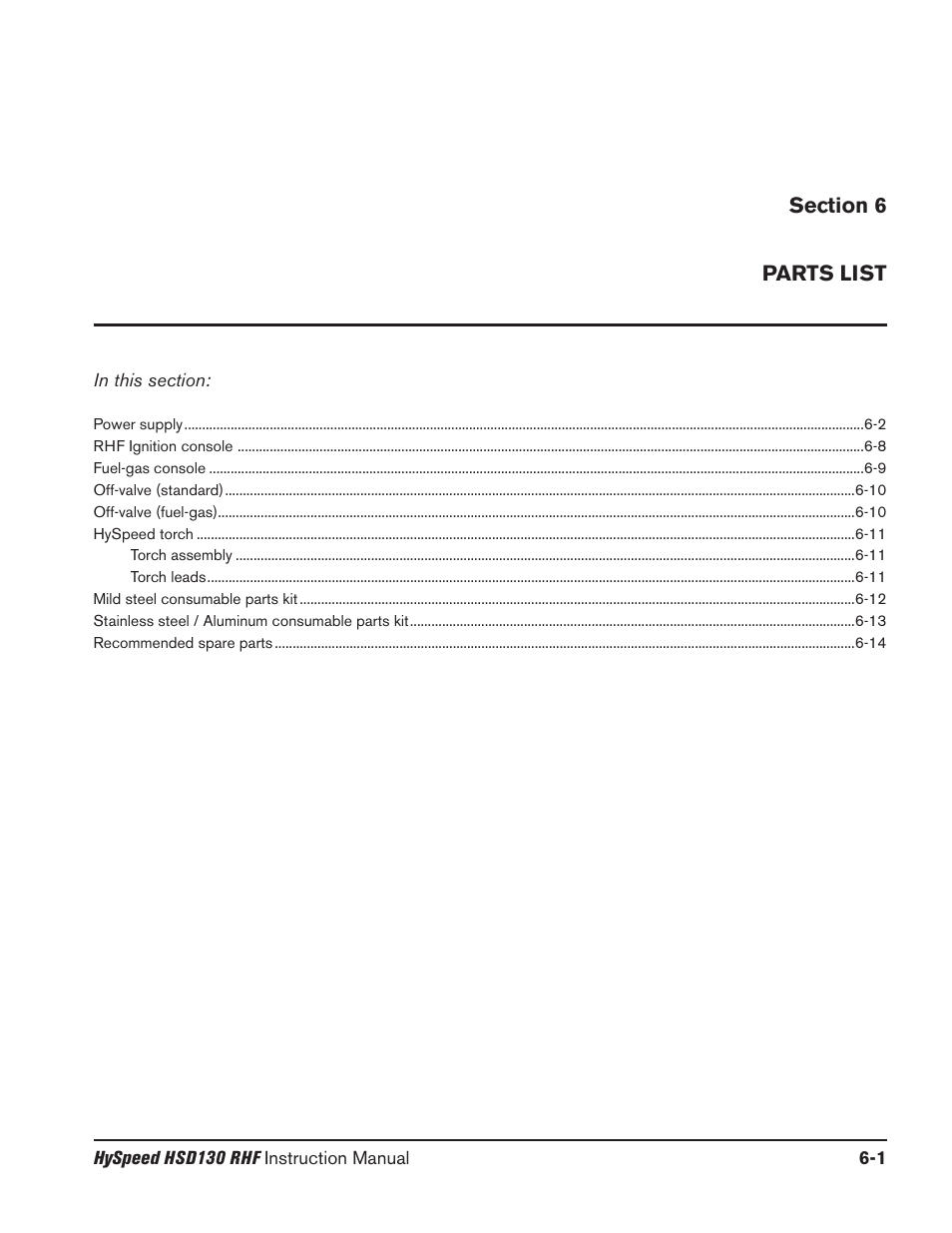 Section 6 parts list, Draining the coolant system -24 | Hypertherm HSD130 HySpeed Plasma User Manual | Page 193 / 233