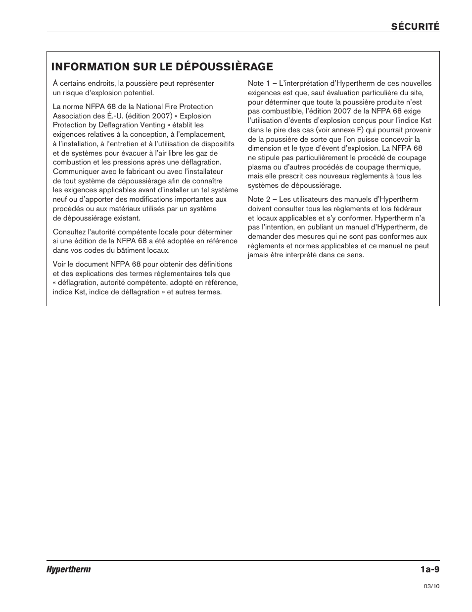 Information sur le dépoussièrage -9, Information sur le dépoussièrage | Hypertherm HSD130 HySpeed Plasma User Manual | Page 37 / 233