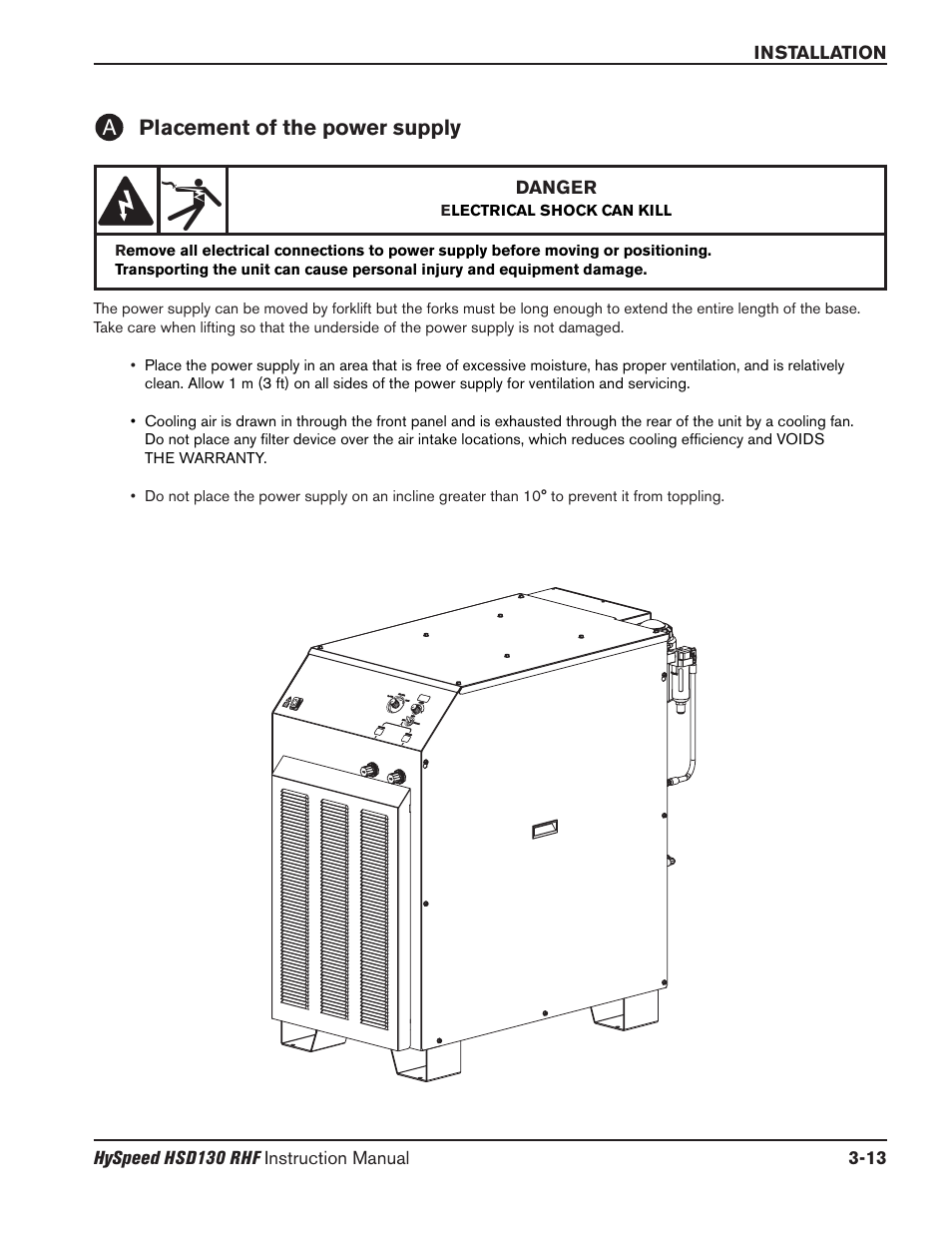 System components -5, Placement of the power supply -13, Placement of the power supply a | Hypertherm HSD130 HySpeed Plasma User Manual | Page 81 / 233