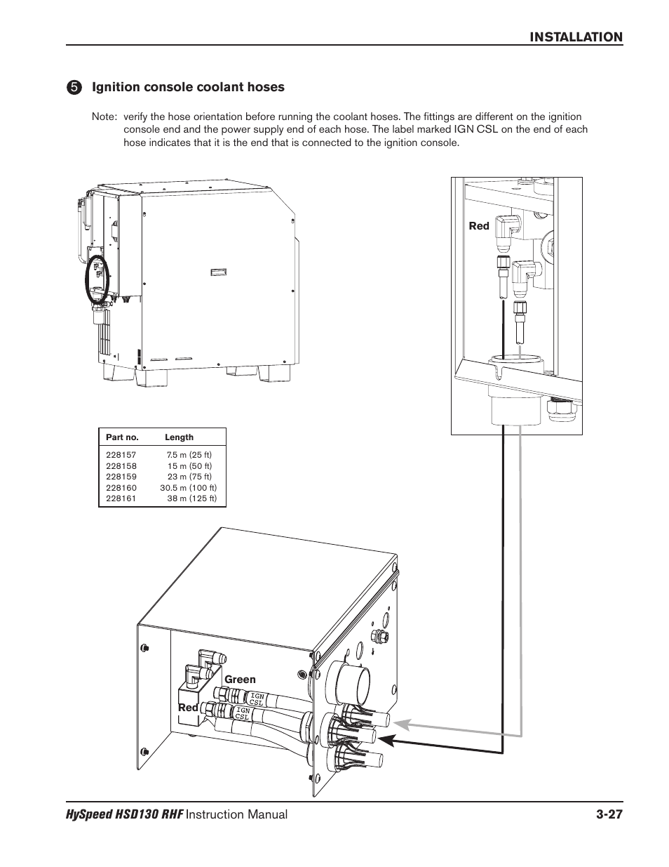 Steps to take -11, Ignition console coolant hoses -27 | Hypertherm HSD130 HySpeed Plasma User Manual | Page 95 / 233