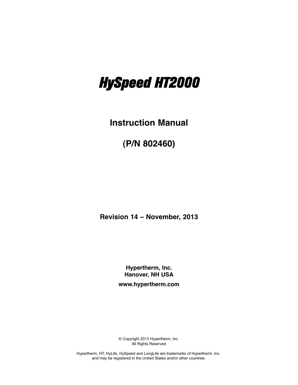 Hyspeed ht2000 | Hypertherm HT2000-200 Volt User Manual | Page 10 / 289