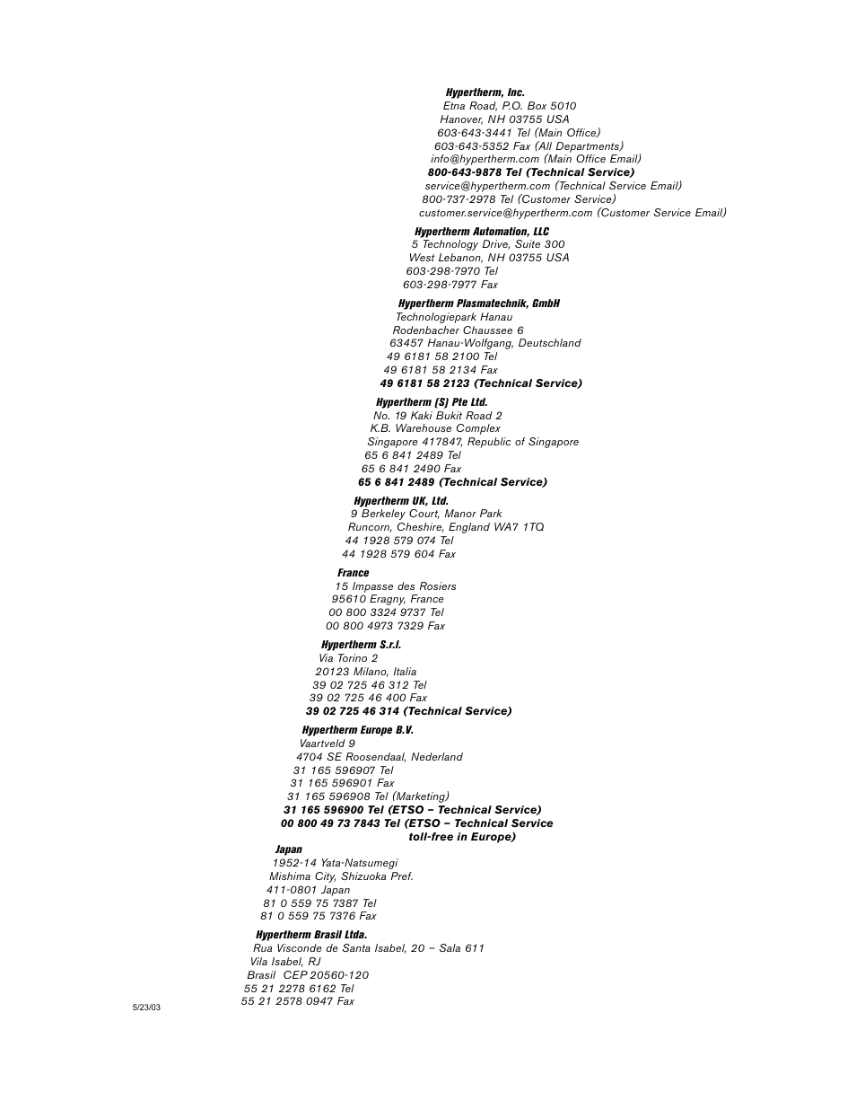 Hypertherm HT2000-200 Volt User Manual | Page 11 / 289