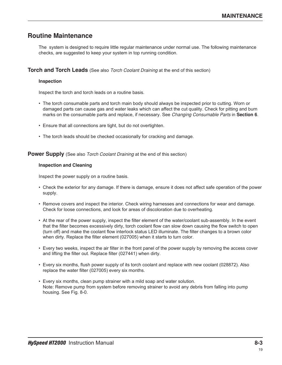 Routine maintenance | Hypertherm HT2000-200 Volt User Manual | Page 148 / 289