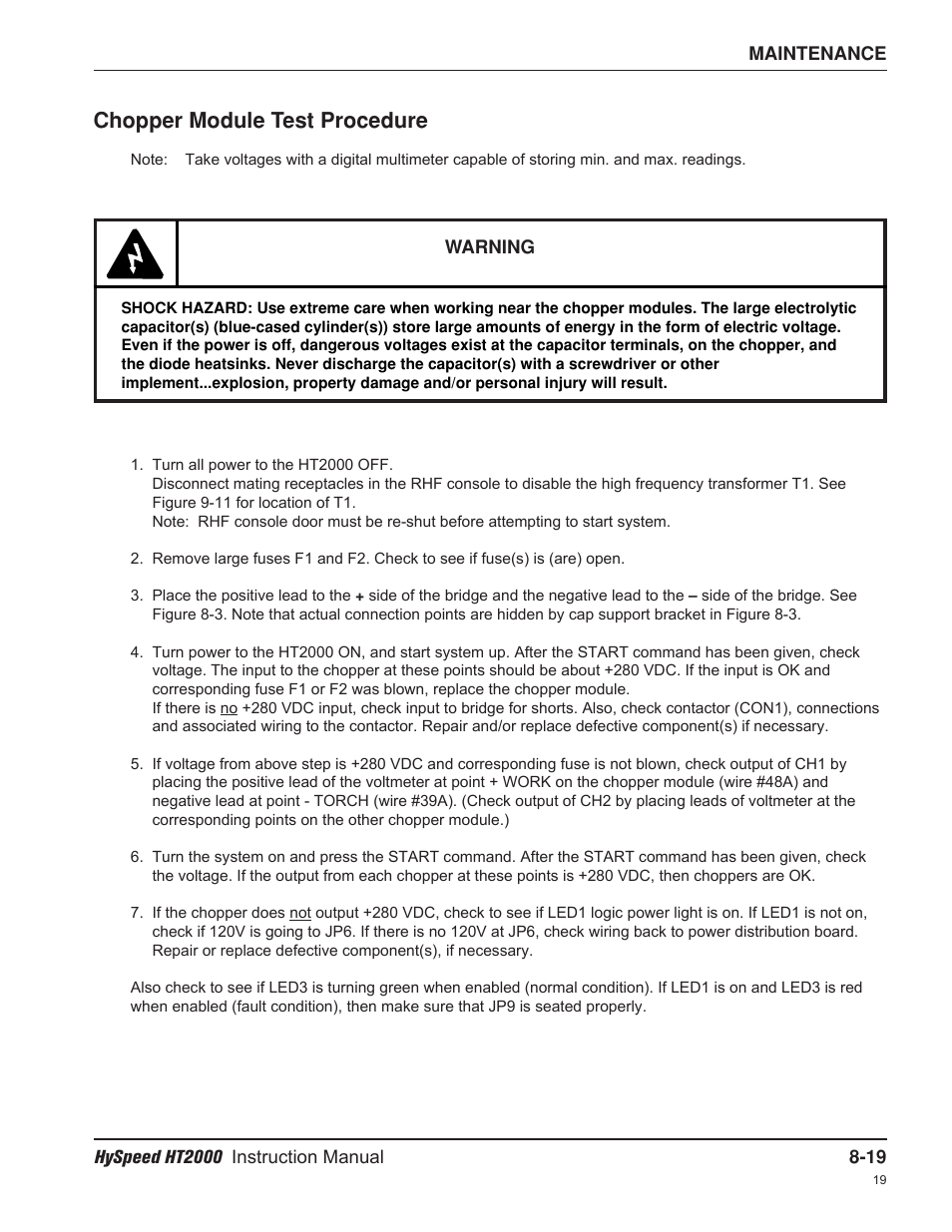 Chopper module test procedure | Hypertherm HT2000-200 Volt User Manual | Page 164 / 289