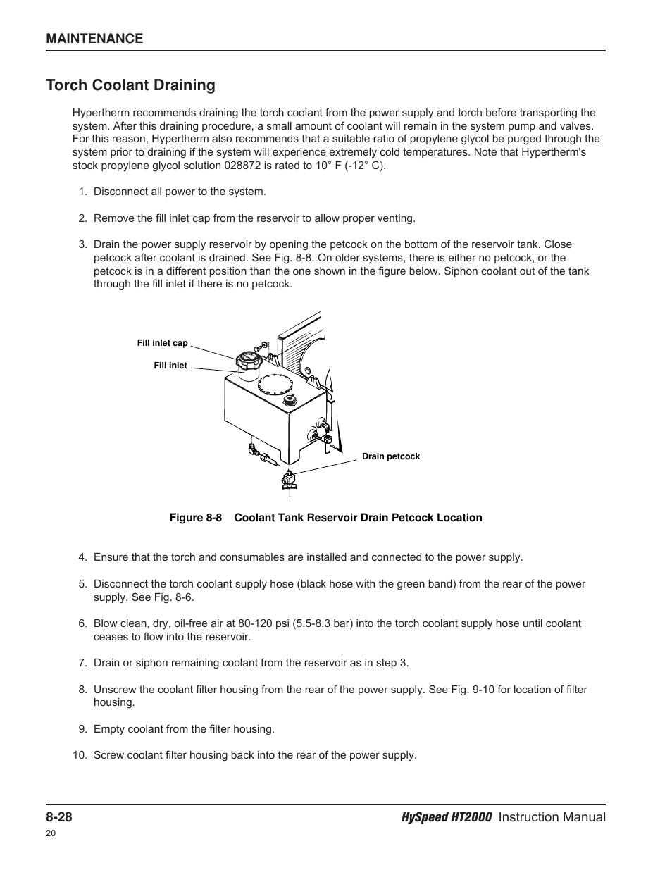 Torch coolant draining | Hypertherm HT2000-200 Volt User Manual | Page 173 / 289