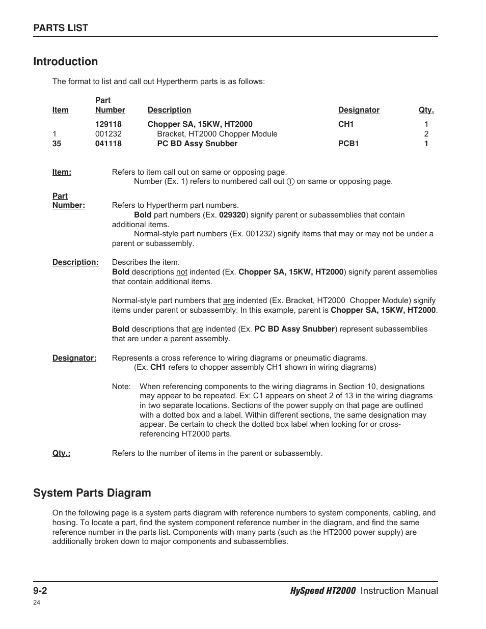 Introduction, System parts diagram | Hypertherm HT2000-200 Volt User Manual | Page 177 / 289