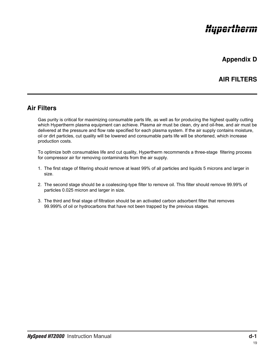 Appendix d air filters air filters | Hypertherm HT2000-200 Volt User Manual | Page 278 / 289