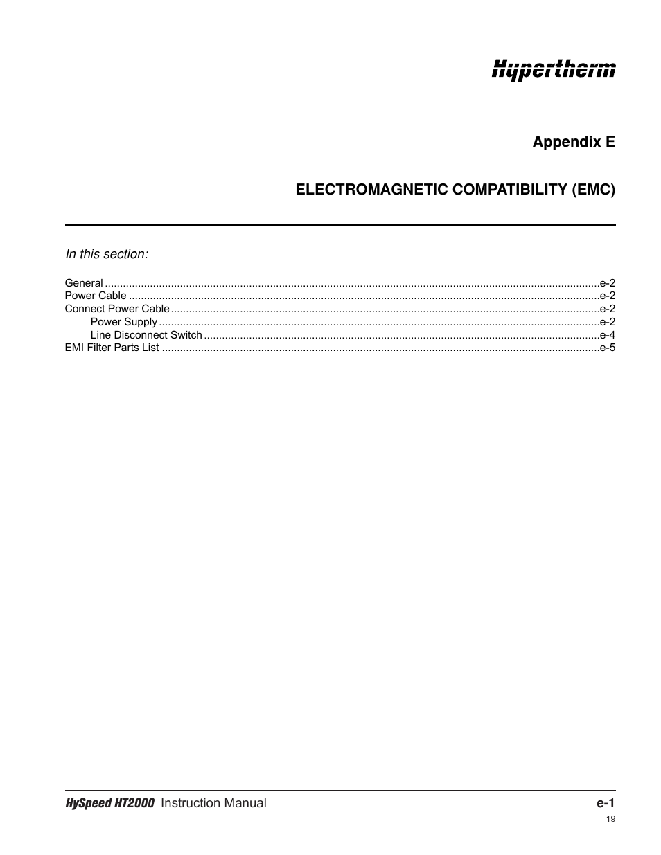 Appendix e electromagnetic compatibility (emc) | Hypertherm HT2000-200 Volt User Manual | Page 280 / 289