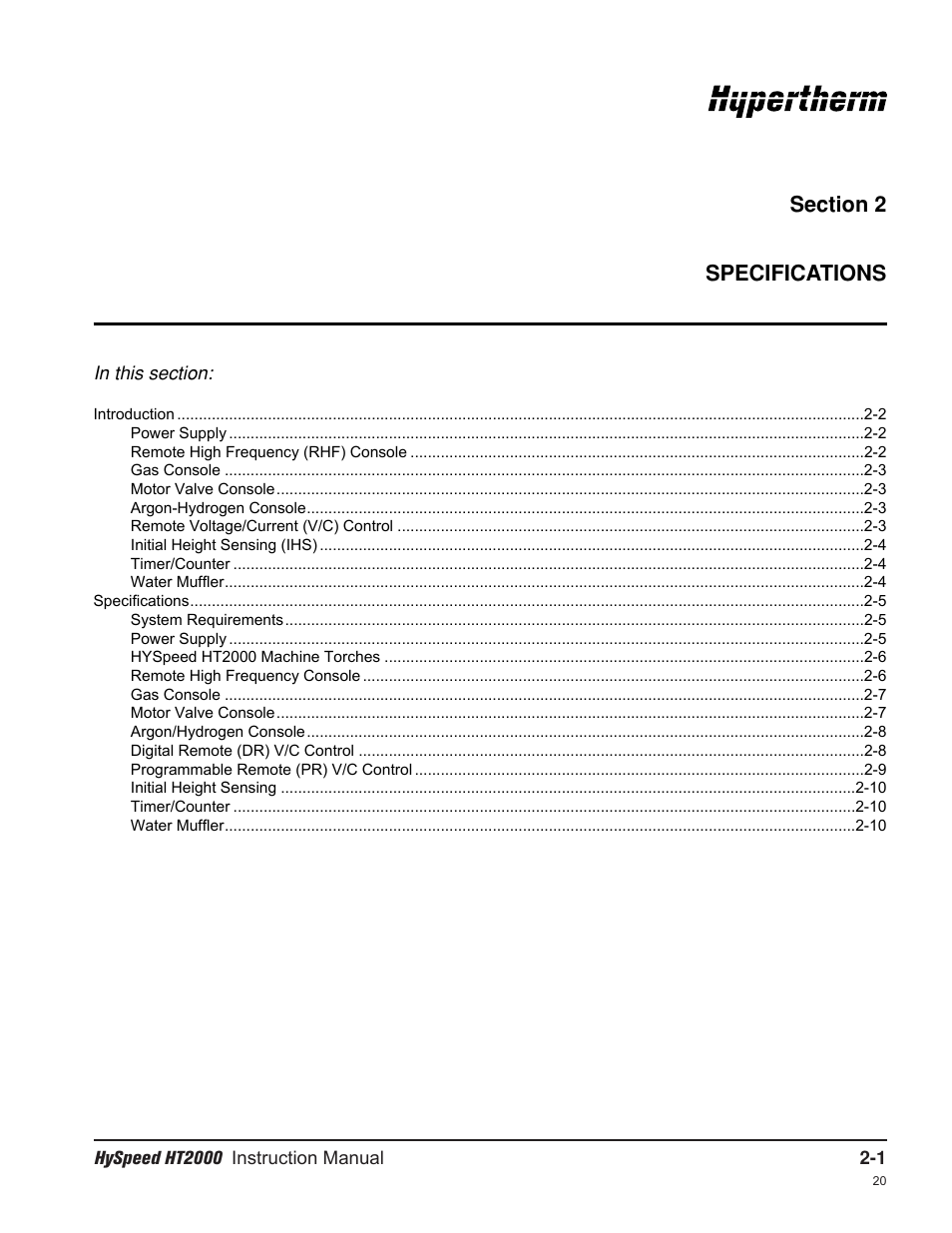 Hypertherm HT2000-200 Volt User Manual | Page 32 / 289