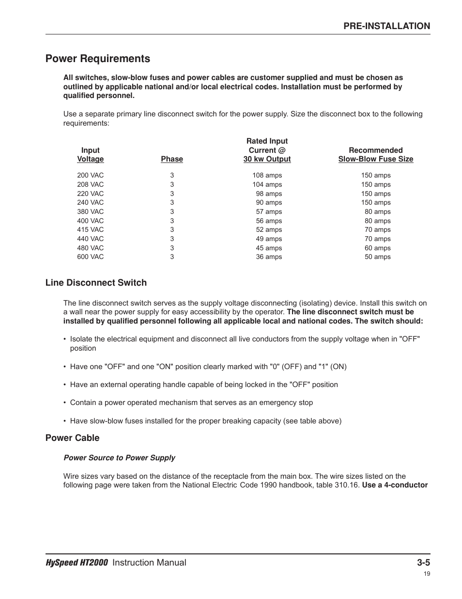 Power requirements | Hypertherm HT2000-200 Volt User Manual | Page 46 / 289