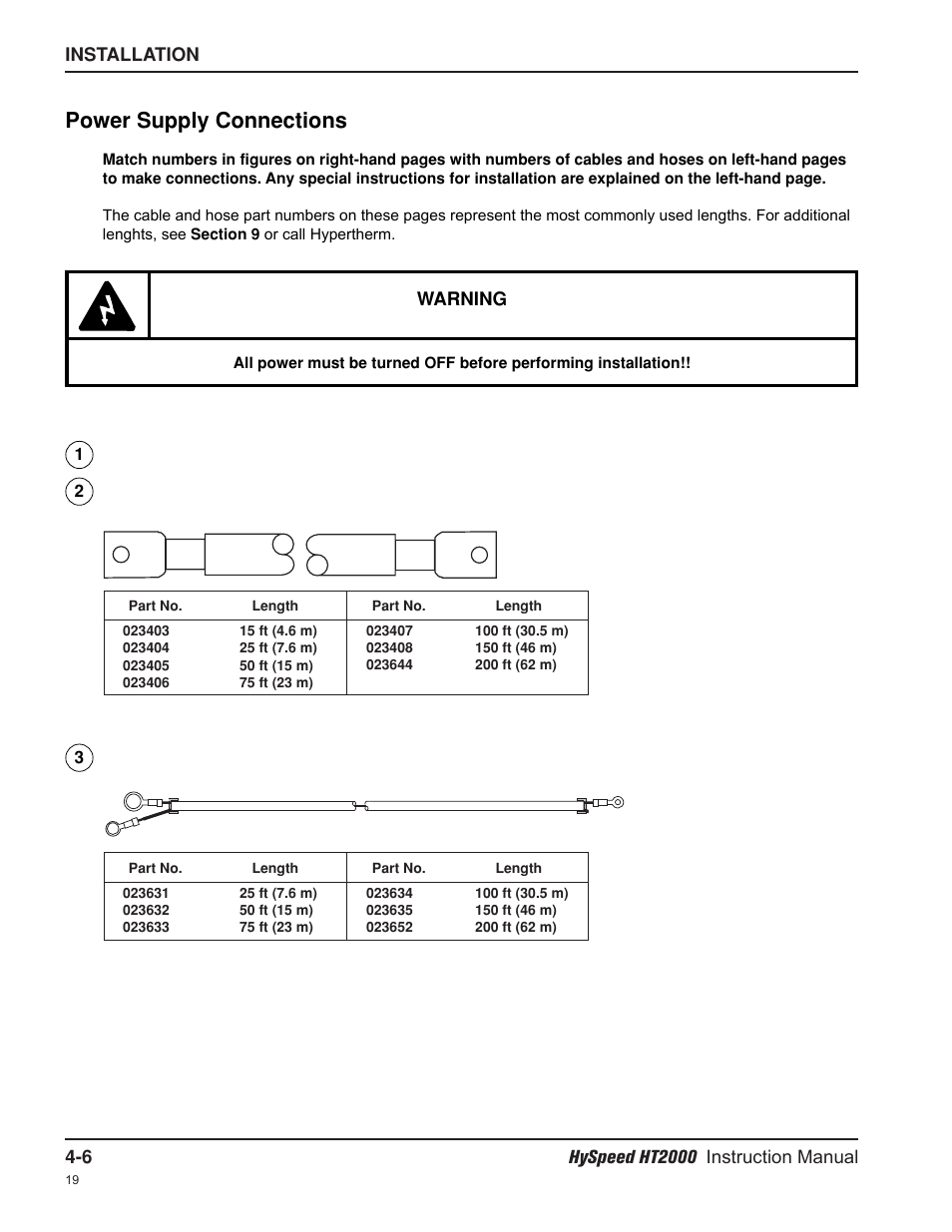 Power supply connections | Hypertherm HT2000-200 Volt User Manual | Page 59 / 289