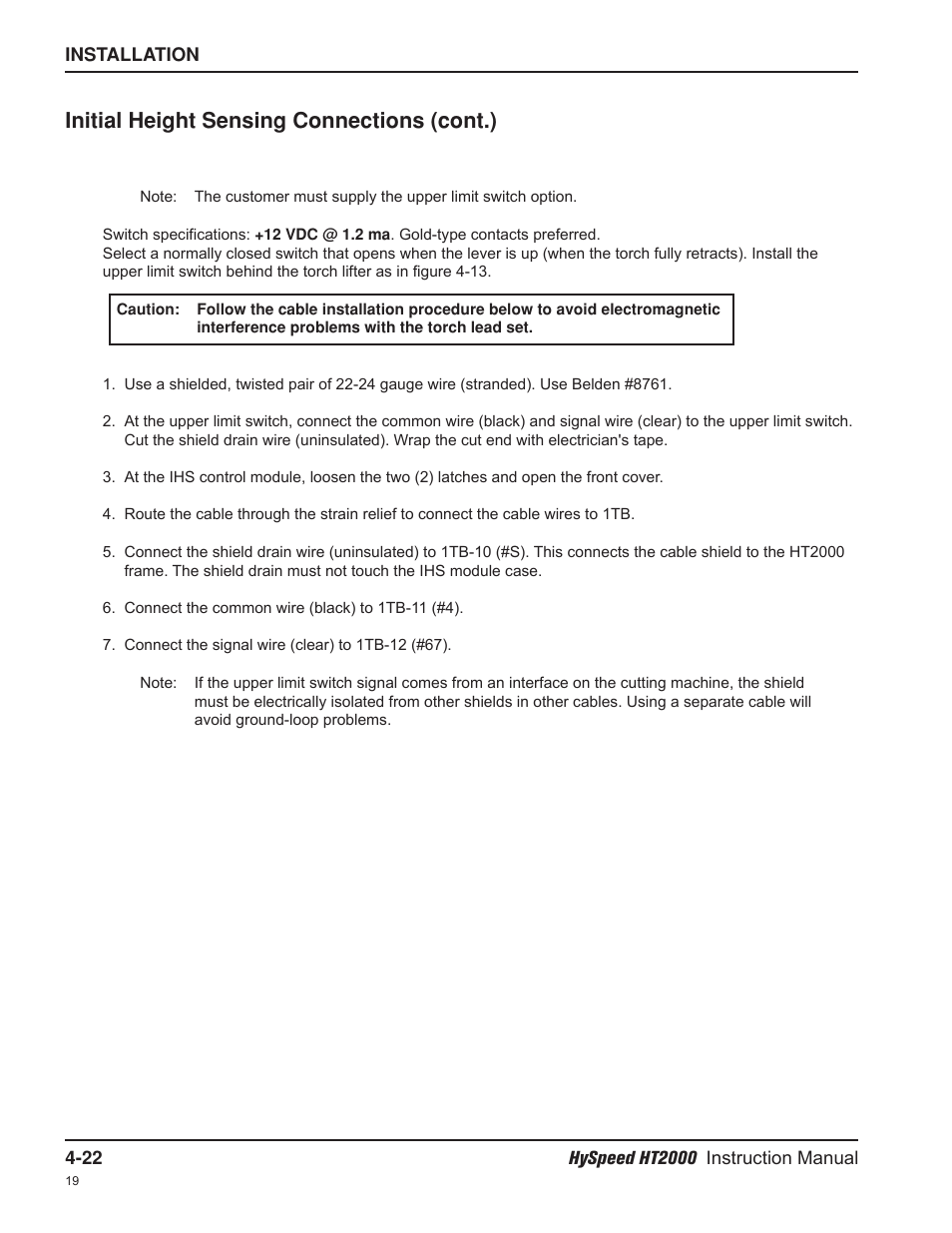Initial height sensing connections (cont.) | Hypertherm HT2000-200 Volt User Manual | Page 75 / 289