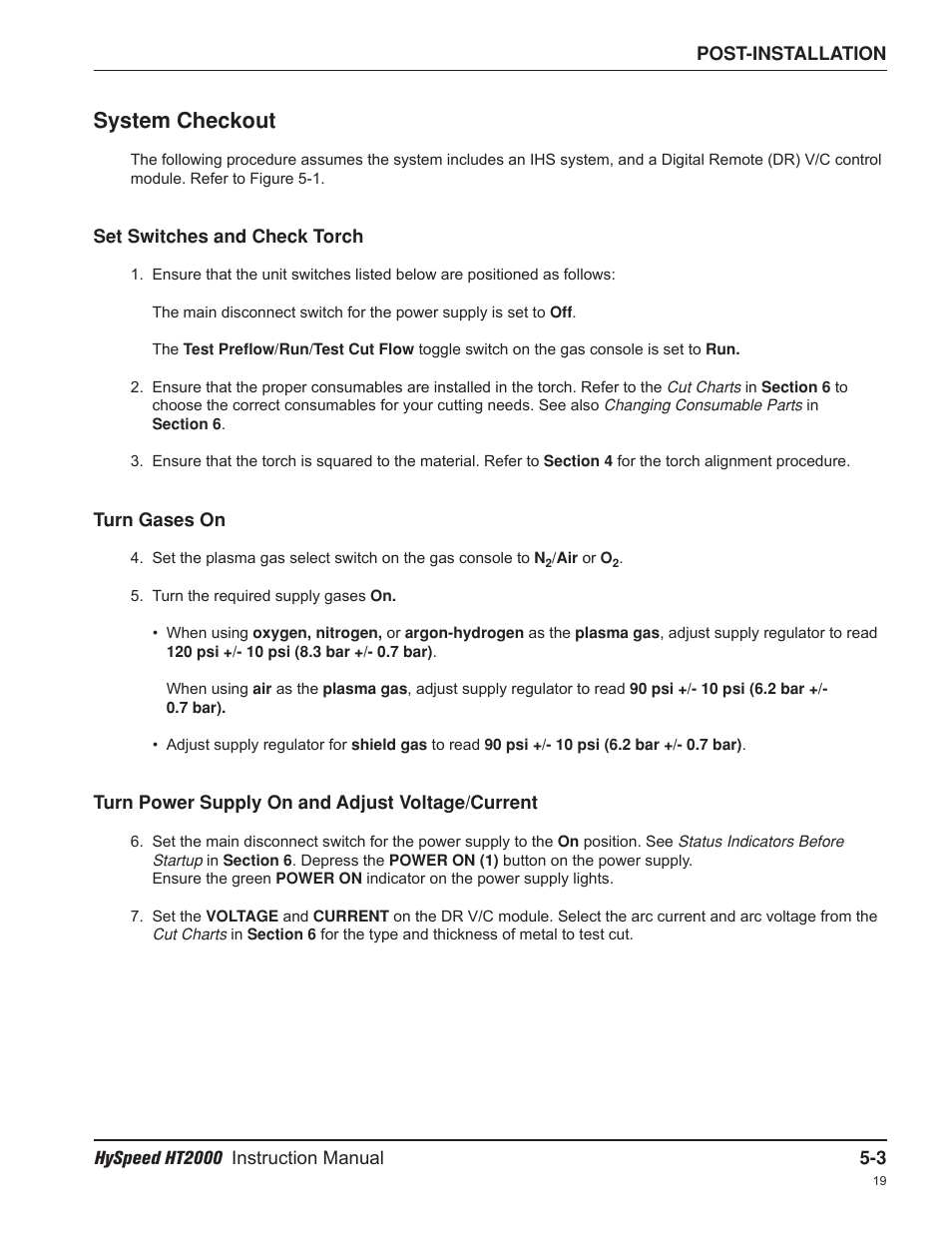 System checkout | Hypertherm HT2000-200 Volt User Manual | Page 90 / 289