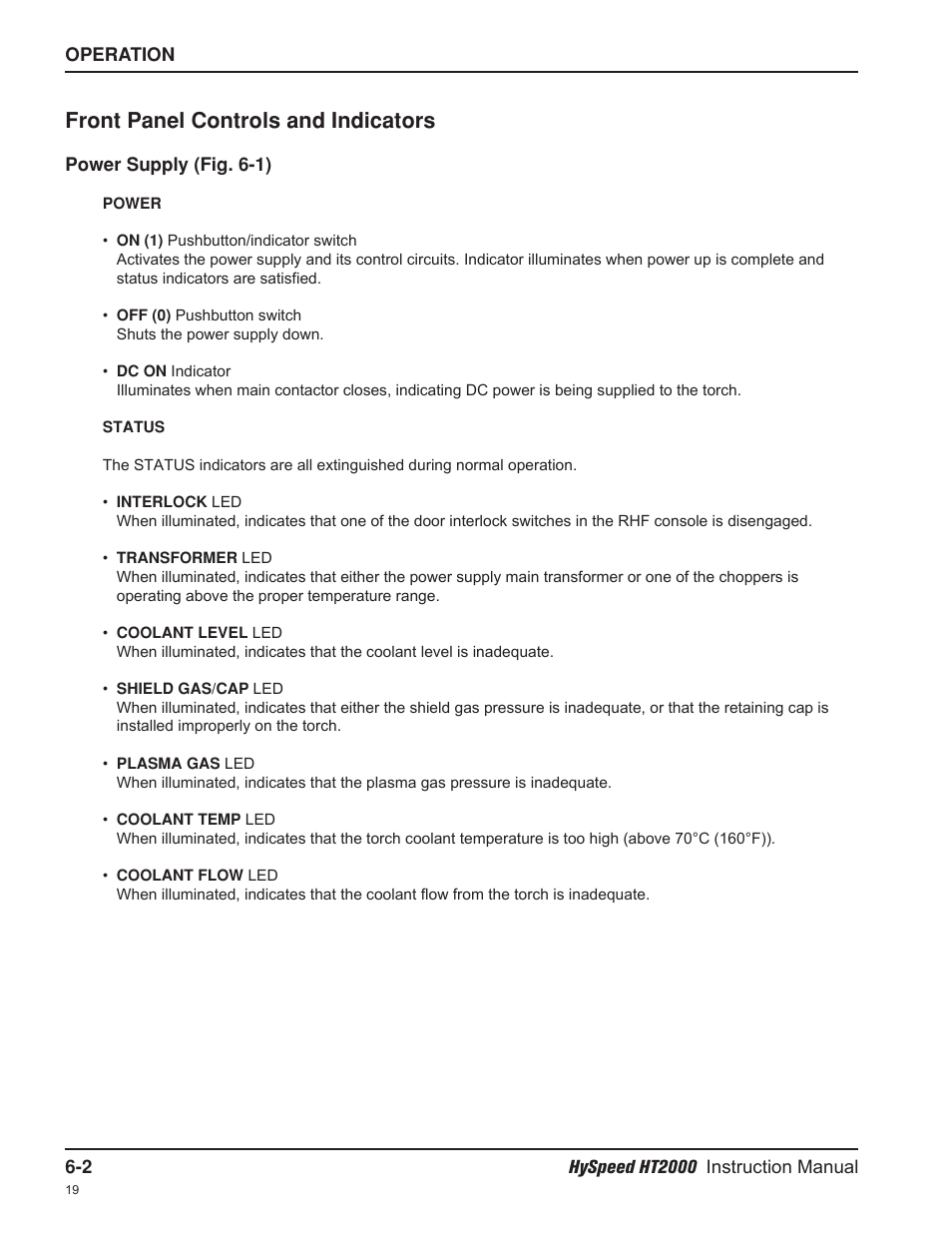 Front panel controls and indicators | Hypertherm HT2000-200 Volt User Manual | Page 97 / 289