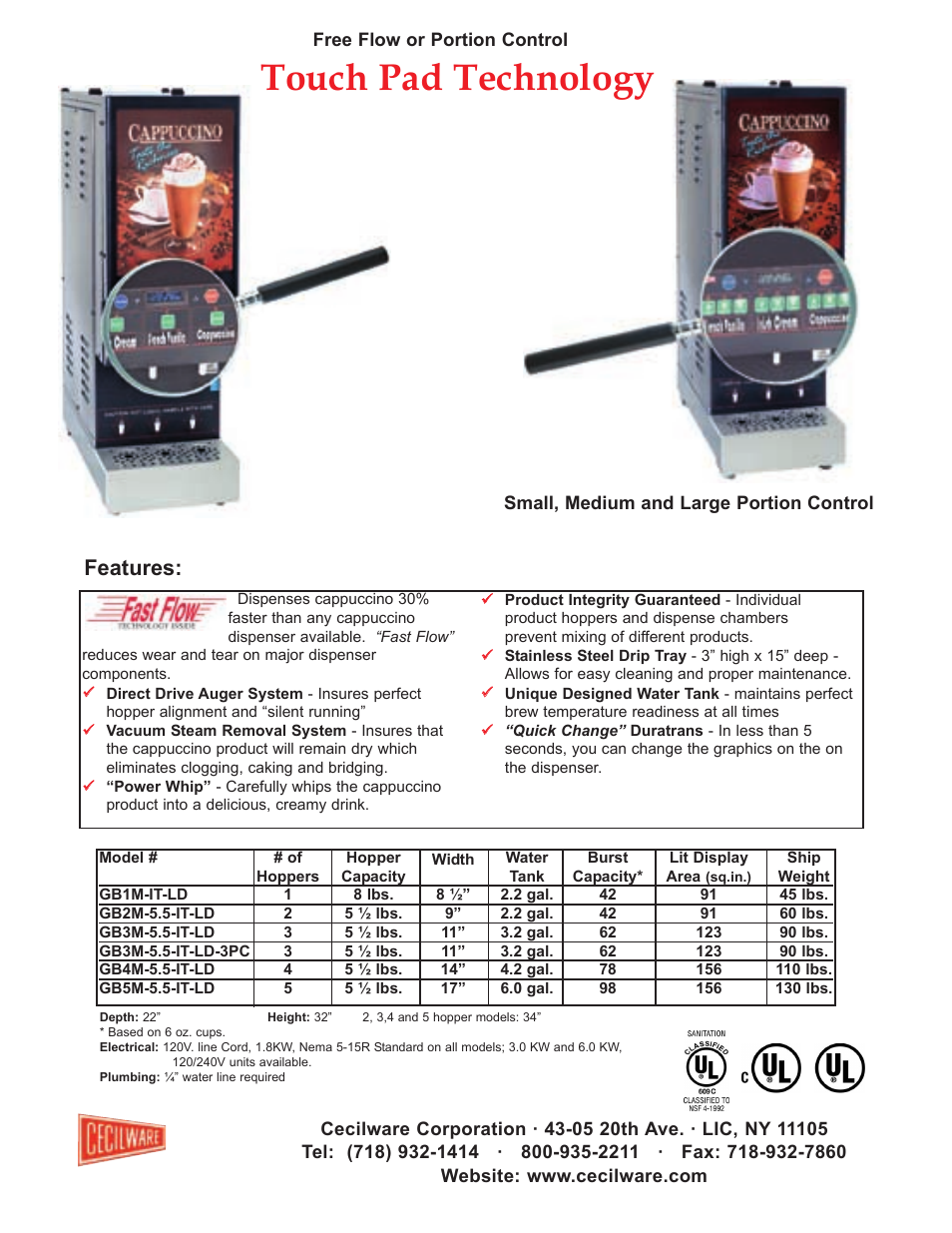 Touch pad technology, Features | Cecilware 3.0 KW User Manual | Page 2 / 2