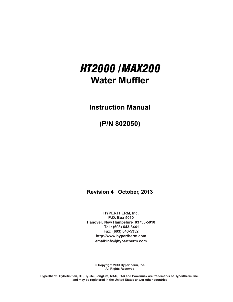 Water muffler | Hypertherm HT2000 Water Muffler User Manual | Page 2 / 39