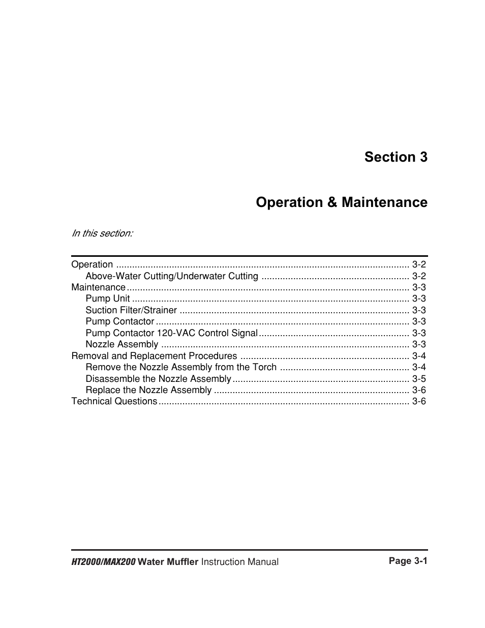 Section 3 - operation & maintenance, Section 3 operation & maintenance -1 | Hypertherm HT2000 Water Muffler User Manual | Page 20 / 39