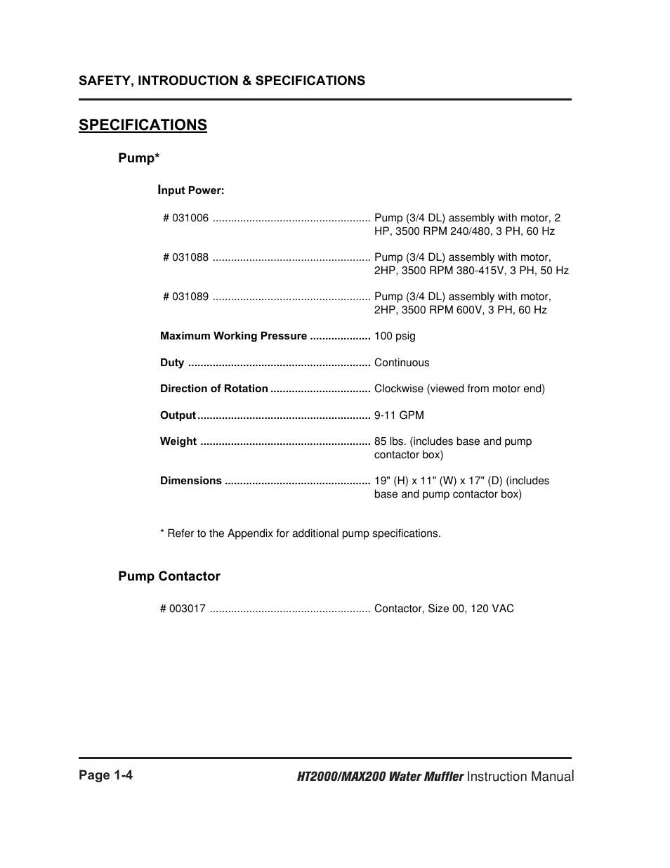 Specifications -4, Lspecifications | Hypertherm HT2000 Water Muffler User Manual | Page 9 / 39