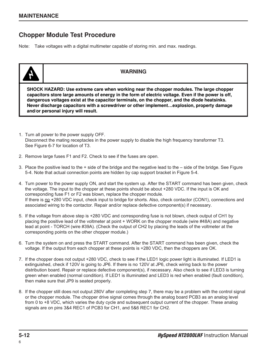 Chopper module test procedure | Hypertherm HT200LHF-200 Volt HySpeed User Manual | Page 101 / 202