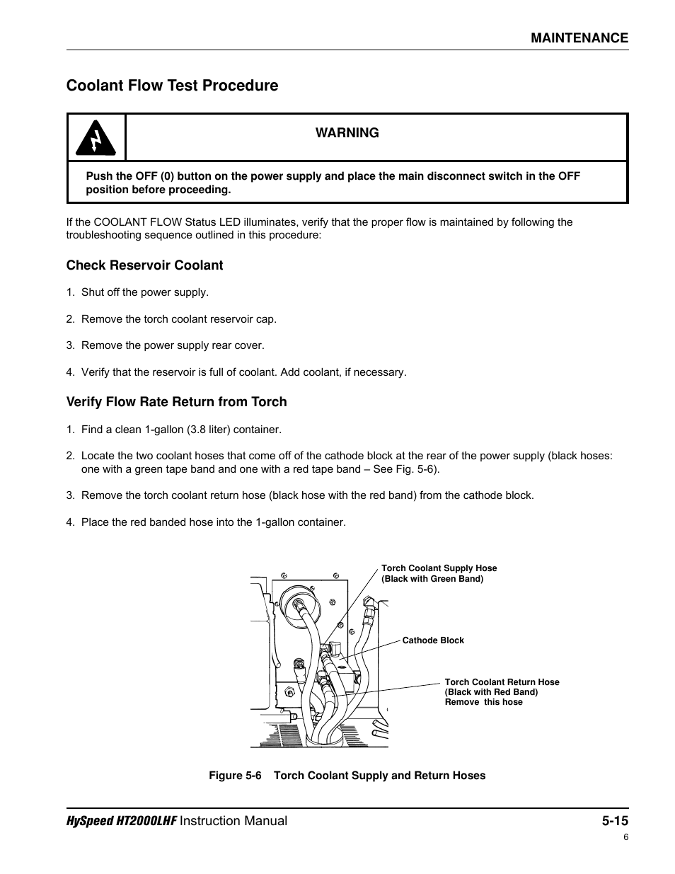 Coolant flow test procedure | Hypertherm HT200LHF-200 Volt HySpeed User Manual | Page 104 / 202