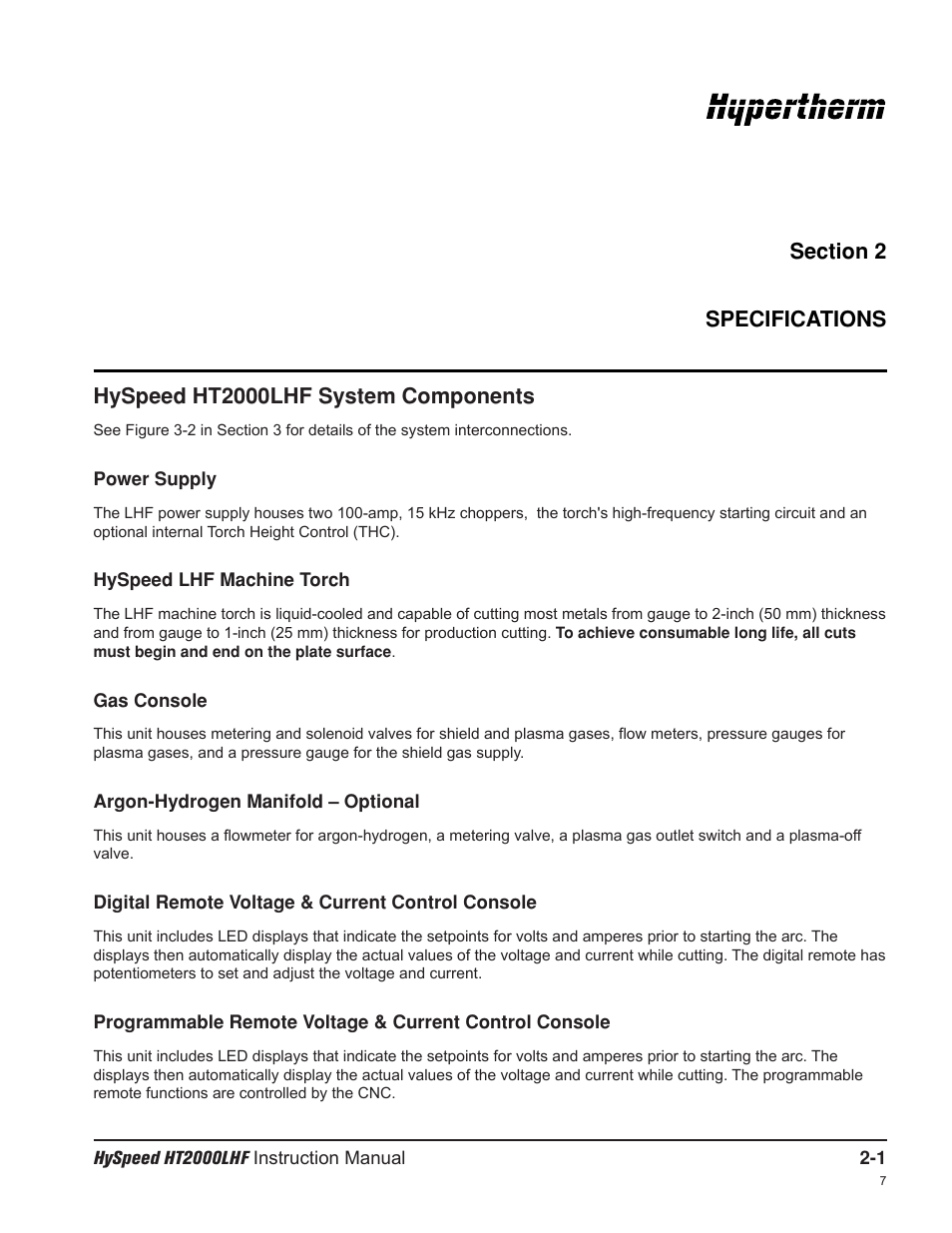 Hyspeed ht2000lhf system components | Hypertherm HT200LHF-200 Volt HySpeed User Manual | Page 28 / 202