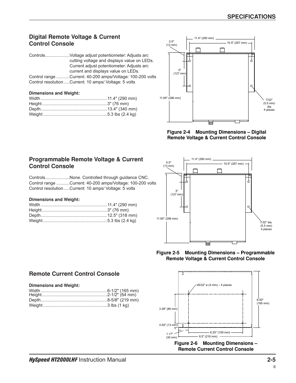 Digital remote voltage & current control console, Remote current control console | Hypertherm HT200LHF-200 Volt HySpeed User Manual | Page 32 / 202